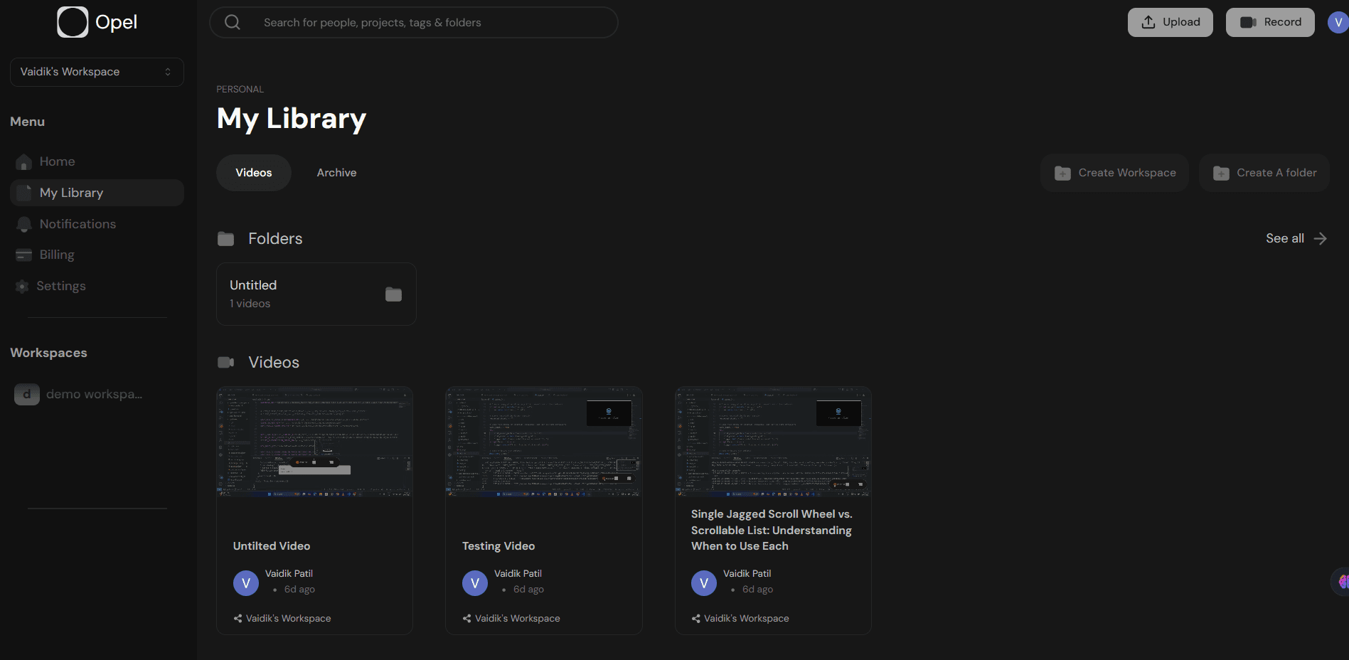 Opal workspace interface
